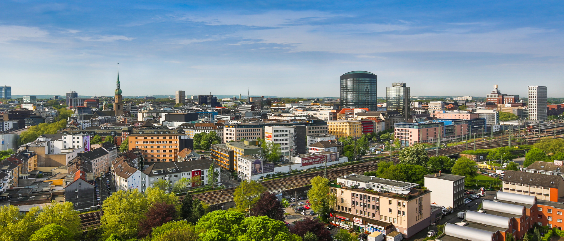Ansicht in Vogelperspektive Dortmunder Skyline.