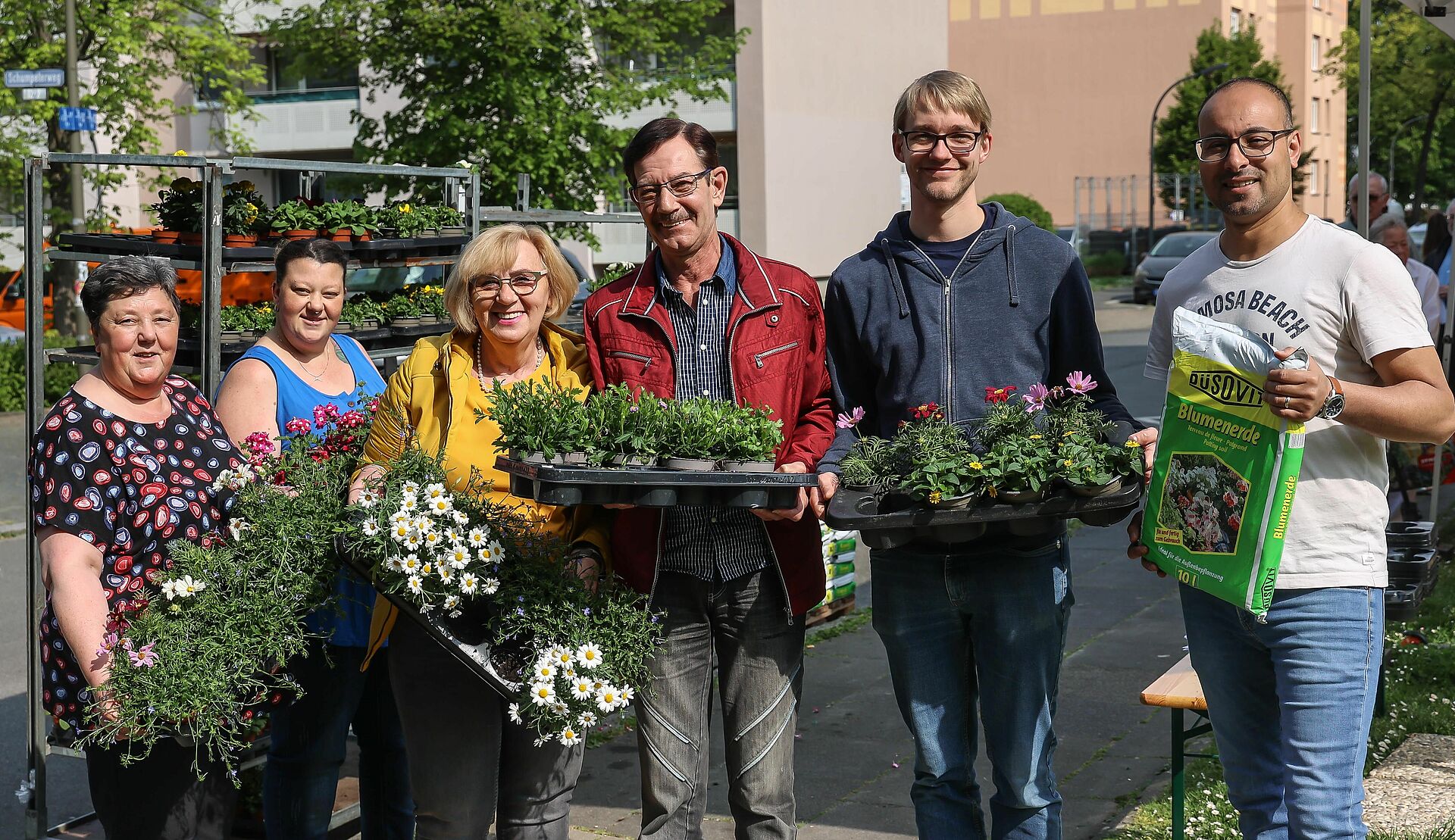 Der Mieterbeirat Scharnhorst von DOGEWO21 zeigt die Vielfalt bienenfreundlcher Blumen, die verteilt werden