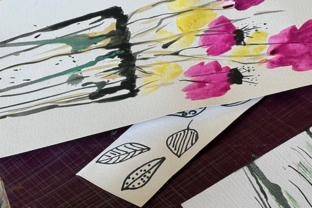 Gemalte Blumen in einer Vase