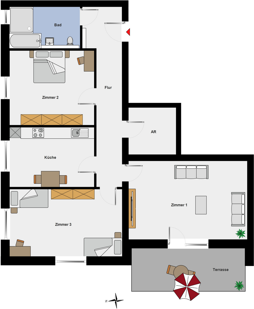 Grundriss einer Wohnung im Neubau Am Sattel