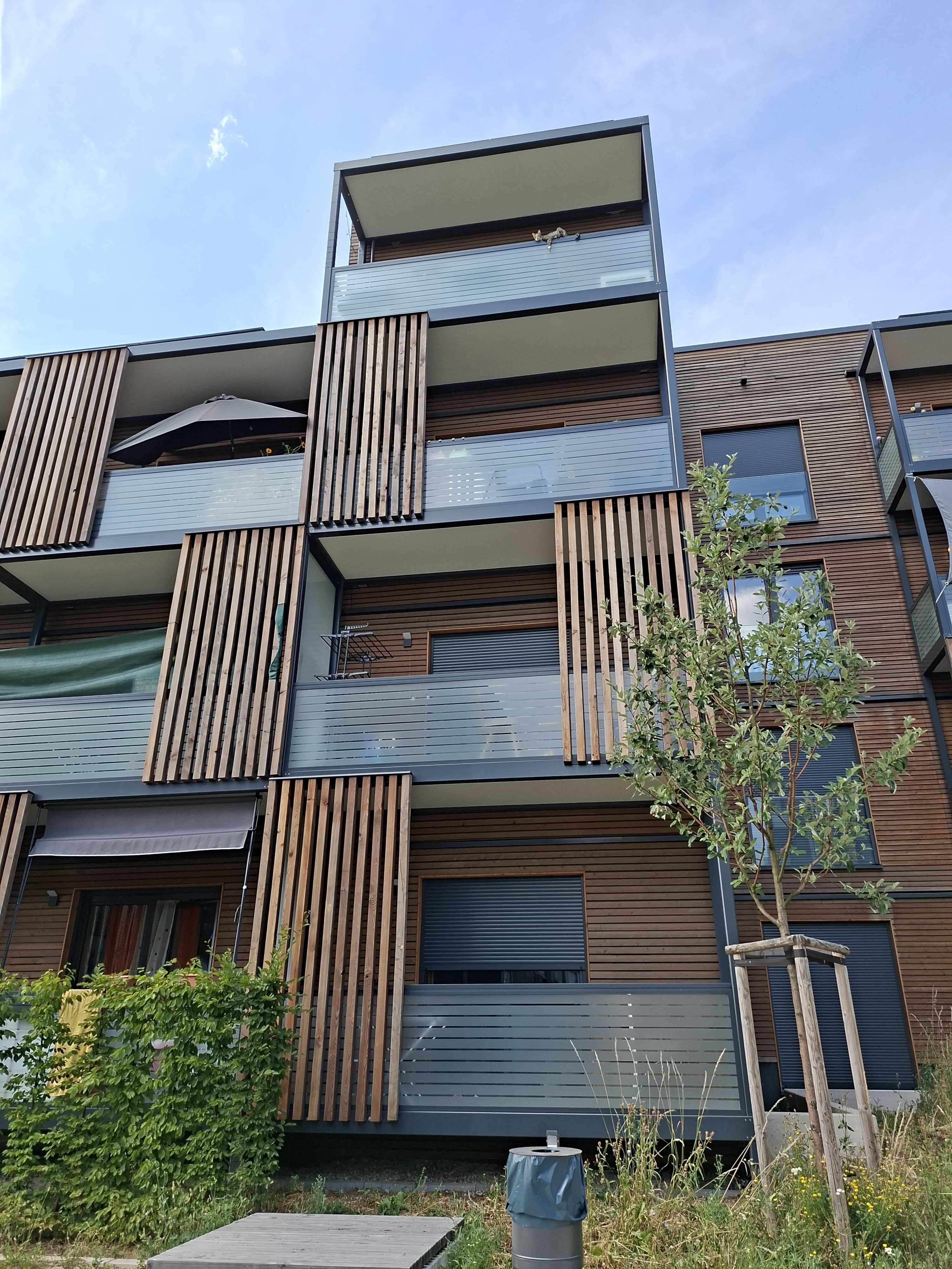 Fassade mit Holzelementen